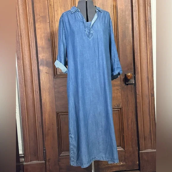 CHICO’S SHIRTDRESS WITH ROLL-UP SLEEVES AND POCKETS ON BOTH SIDES! PERFECT L - Picture 2 of 13